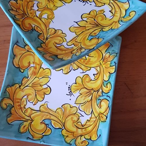 Svuota tasche linea barocco verde ramina. Ceramica di Vietri dipinta a mano.