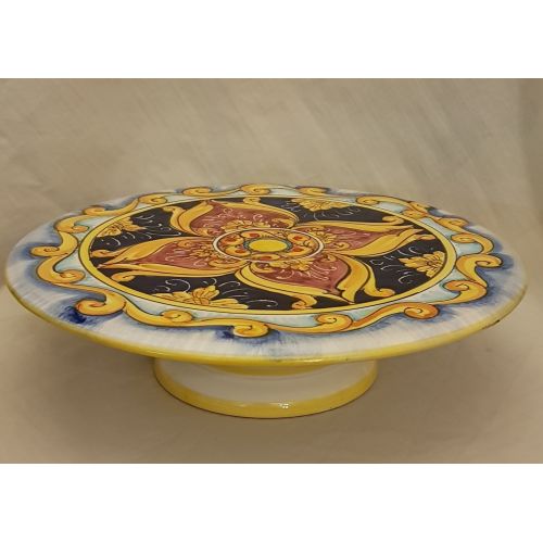 Alzata liscia decoro barocco - Centrotavola in Ceramica di Vietri dipinta a mano.