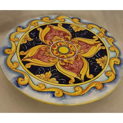 Smooth Centerpiece / Pedestal Stand – Baroque Design. Hand-Painted Vietri Ceramic