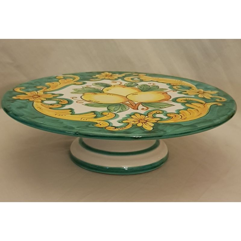 Présentoir à gâteaux à décor baroque et citrons - Pièce maîtresse en céramique de Vietri peinte à la main.