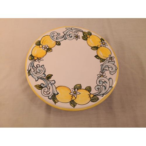 Decoración lisa de los limones de fondo blanco - Centro de mesa en cerámica Vietri pintada a mano.