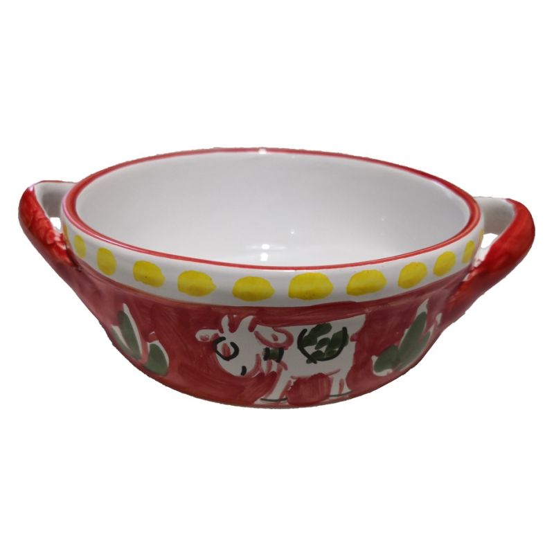 Oven pan animals line red cow. handpainted...