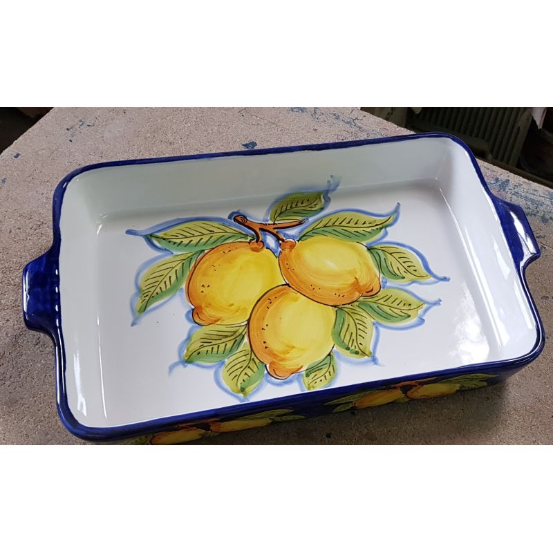 Tegame da forno linea limoni bordo Blu. Ceramica di Vietri