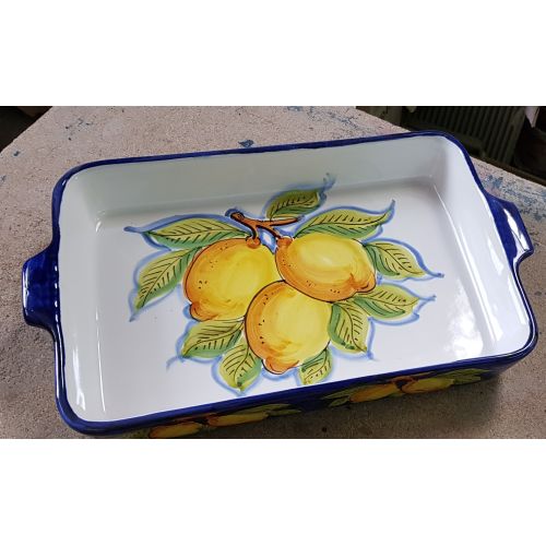 Tegame da forno linea limoni bordo Blu. Ceramica di Vietri