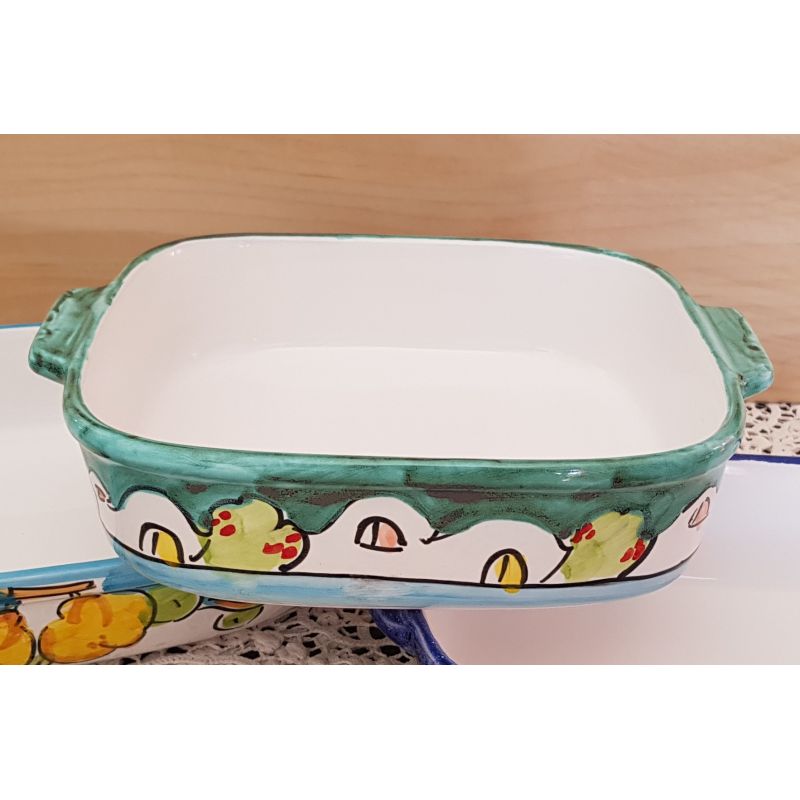 Oven pan house line green. handpainted Vietri...