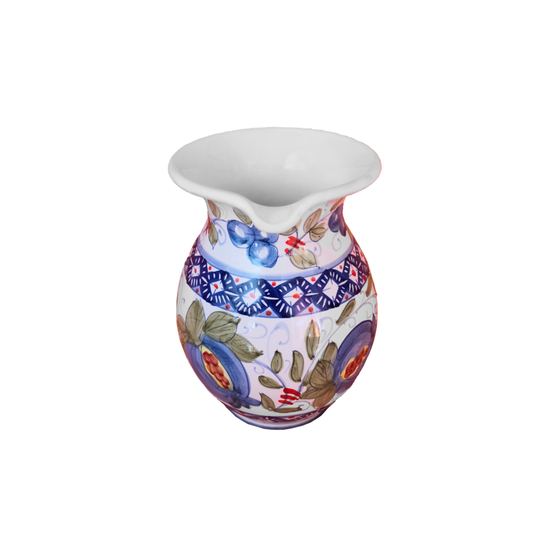 Brocca fondo bianco decoro melograni. Ceramica...