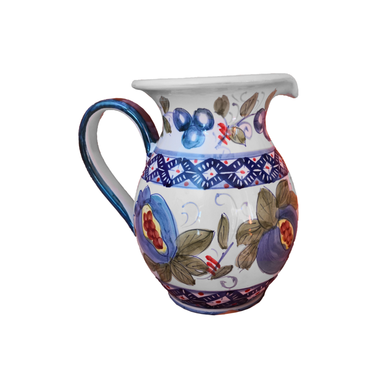 Brocca fondo bianco decoro melograni. Ceramica...