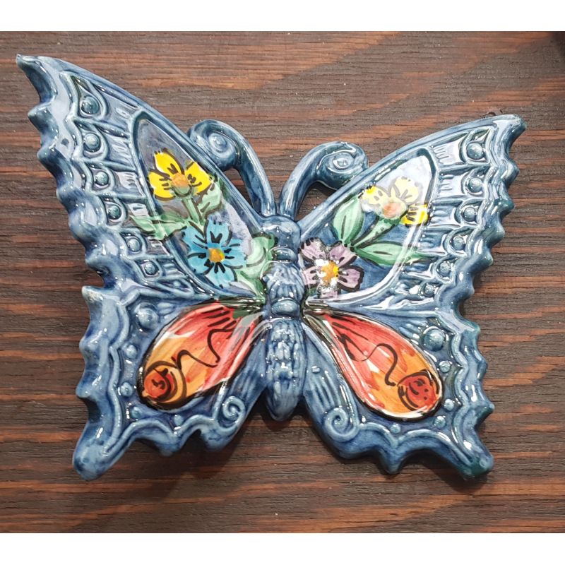 Butterfly Blue Background handpainted Vietri ceramic