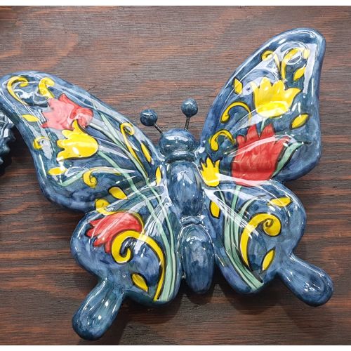Butterfly Blue Background flowers line handpainted Vietri... 2