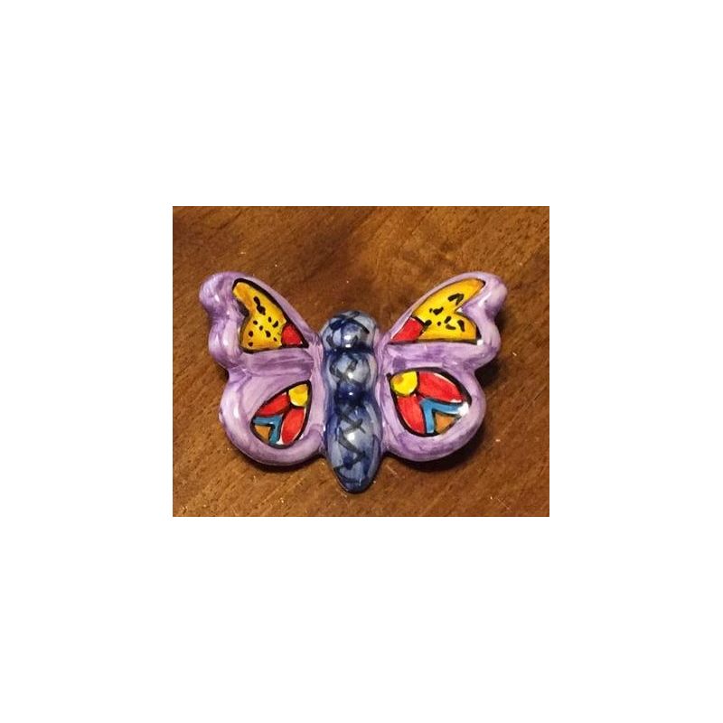 Butterfly violet flowers line handpainted Vietri ceramic