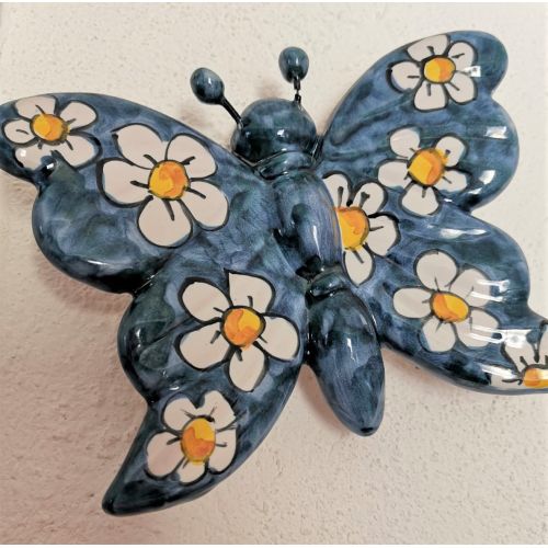 Farfalla colorata fondo Blu ramina in Ceramica di vietri dipinta a mano. disponibili in diverse dimensioni