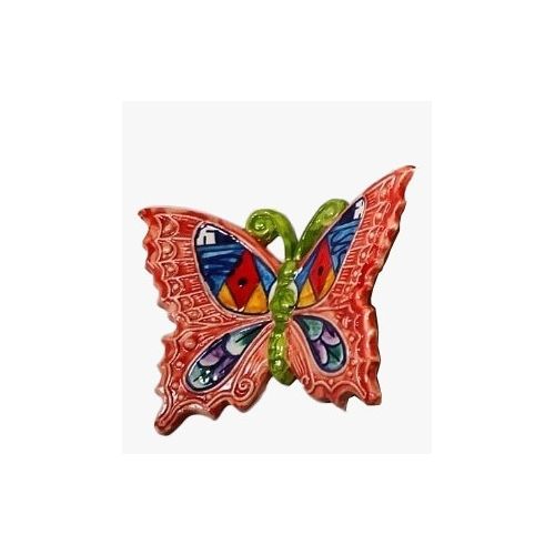 Farfalla colorata fondo rosso ramina in Ceramica di vietri dipinta a mano. disponibili in diverse dimensioni
