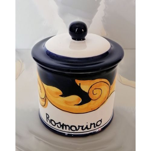 Tarro personalizable de línea barroca borde azul. Cerámica Vietri pintada a mano.