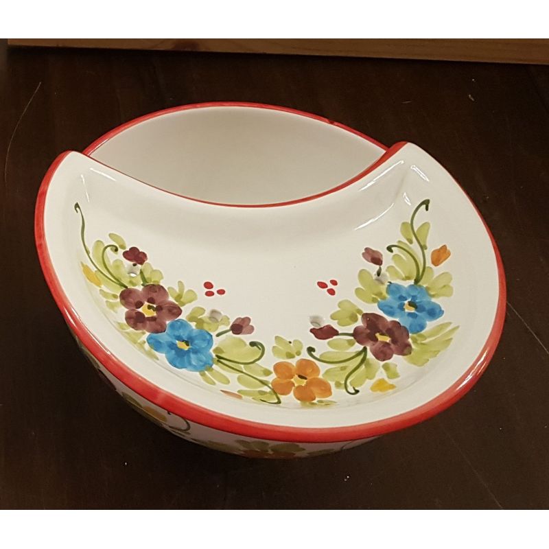 Sponzapane Porta Mozzarella linea Primavera bordo rosso - Ceramica di Vietri dipinta a mano