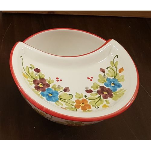 Sponzapane Porta Mozzarella linea Primavera bordo rosso - Ceramica di Vietri dipinta a mano