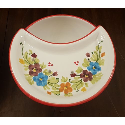 Sponzapane Porta Mozzarella linea Primavera bordo rosso - Ceramica di Vietri dipinta a mano