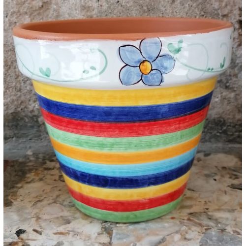 Conical pot for plants righe colorate. handpainted Vietri ceramic
