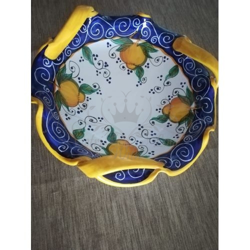 bowl centerpiece with three handles, handpainted Vietri ceramic