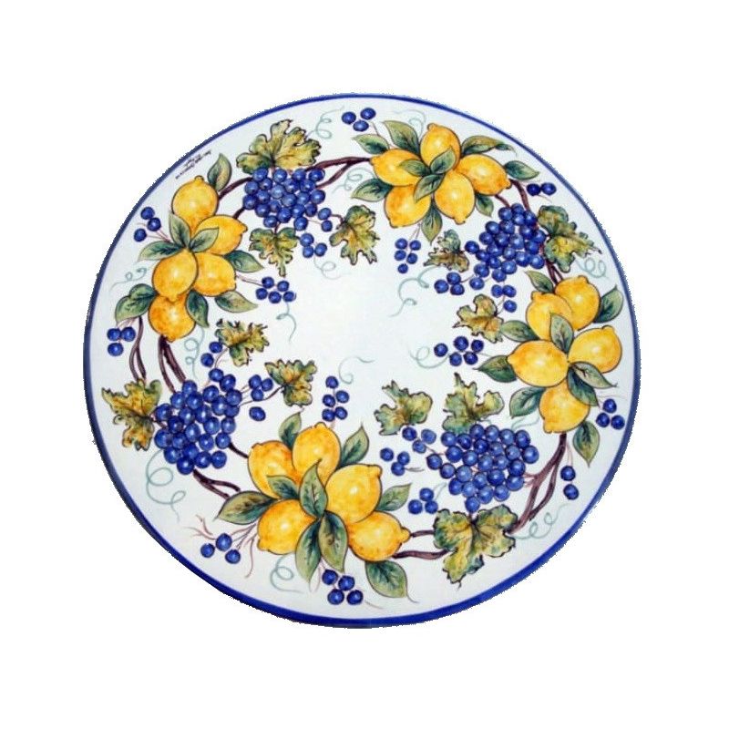 Tavolo in pietra lavica ceramizzata Uva e Limoni dipinto a mano. Ceramica di Vietri