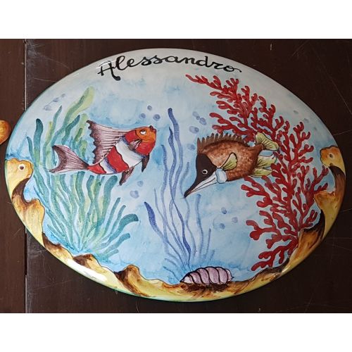 Customizable oval plaque. Sea Line. Vietri ceramic. Hand-painted.