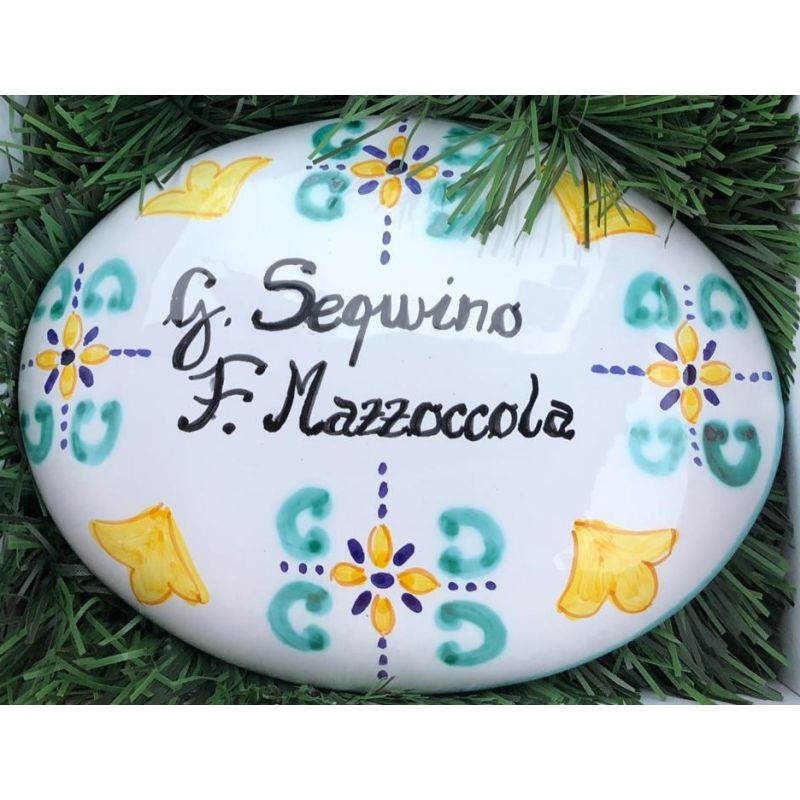 Oval Door plate customizable white  Background. handpainted Vietri ceramic
