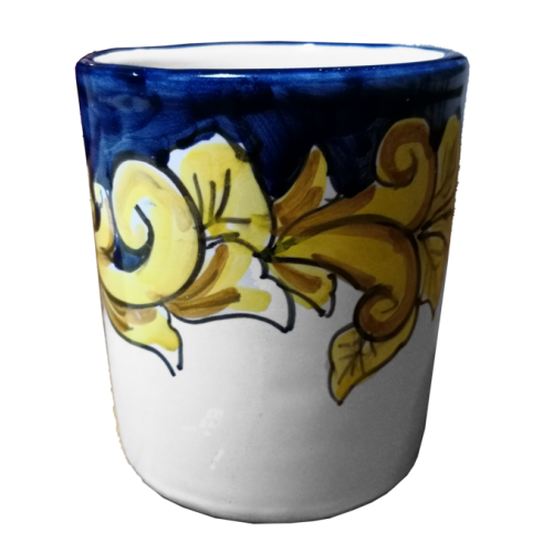 Bicchiere linea barocco bordo blu, dipinti a mano in ceramica vietrese.