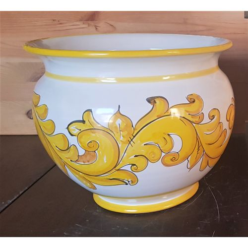 Plant holder baroque line white  Background. handpainted Vietri ceramic