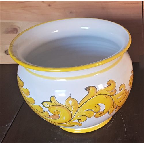 Plant holder baroque line white  Background. handpainted Vietri ceramic