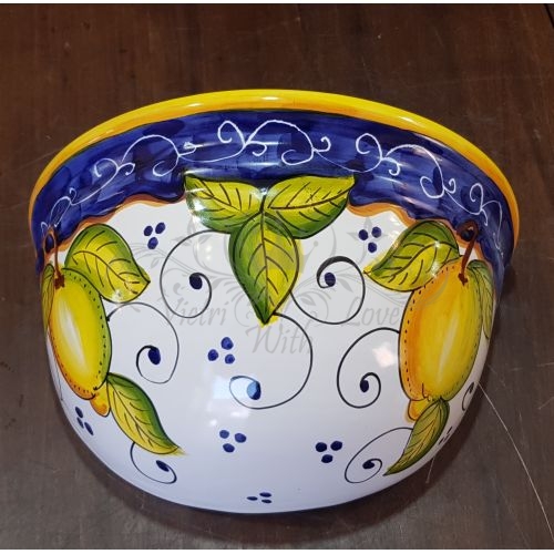 Plant basket wall mount white  Background Lemons Line. handpainted Vietri ceramic