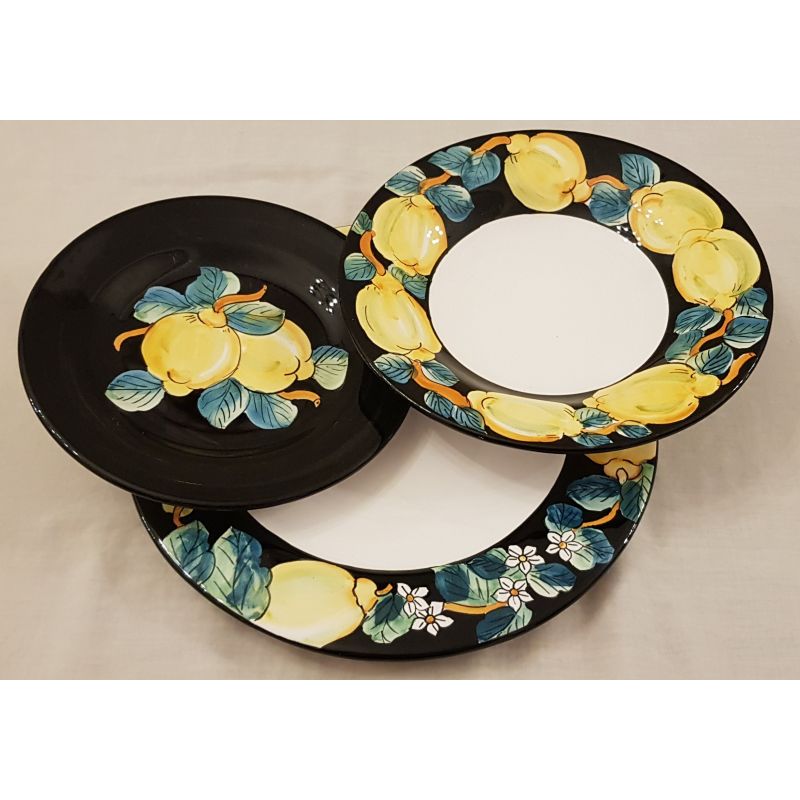 Set of 3 smooth rim plates, Lemons & Blossoms. Vietri ceramic. Serving plates available.