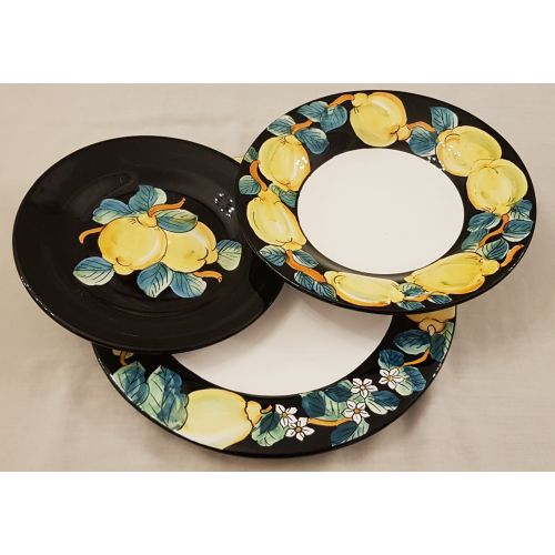 Trío de platos borde liso, Limones y Azahar. Cerámica de Vietri. Platos de servir disponibles.