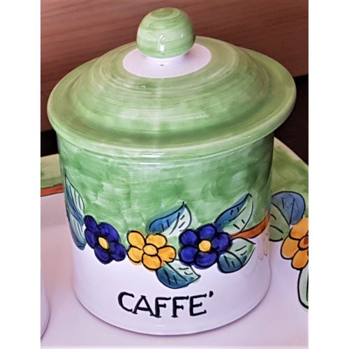 Tarro personalizable de color verde claro fondo de decoración de flores. Cerámica Vietri pintada a mano.