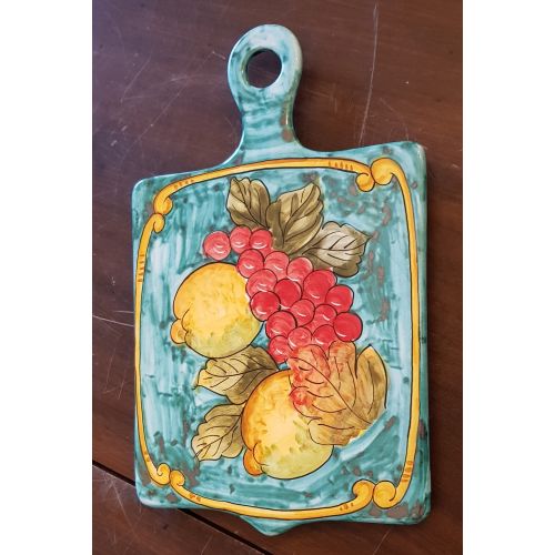 Chopping board / Cheese Board Copper green background fruit line. handpainted Vietri ceramic.