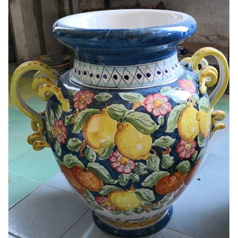 Jar with snake handles blue Lemons Line. handpainted Vietri ceramic