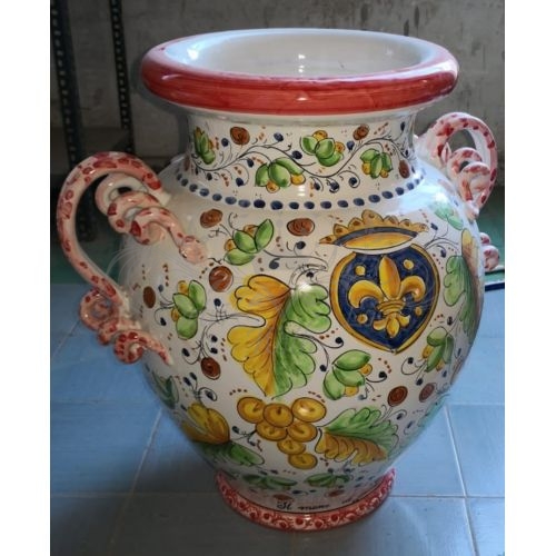 Jar with snake handles white Background. handpainted Vietri ceramic