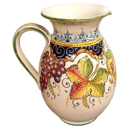 Pitcher white  Background fruit line. handpainted Vietri ceramic