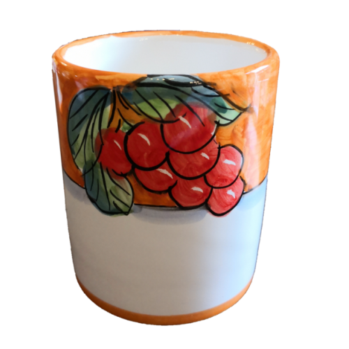 Bicchiere linea Fruttina fondo arancione, dipinti a mano...