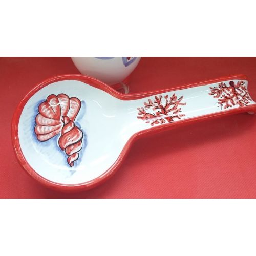 Cucharón de fondo ROMA decoración de concha de fondo blanco. Cerámica Vietri pintada a mano
