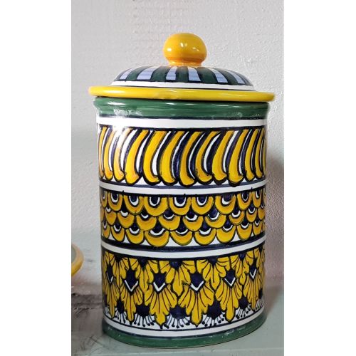 Barattolo linea geometrico. Ceramica di Vietri dipinta a mano.