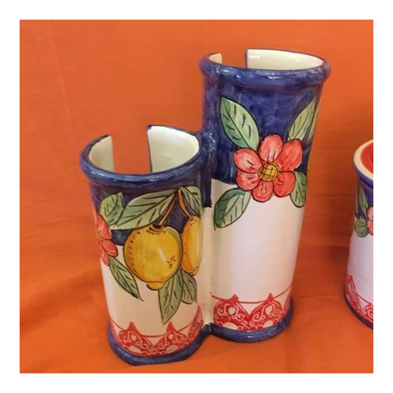 Double glass holder Blue. handpainted Vietri...