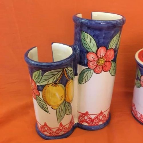 Double glass holder Blue. handpainted Vietri ceramic