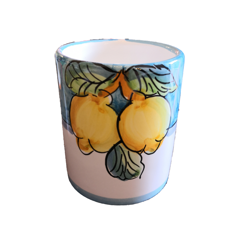 Bicchiere linea Fruttina fondo azzurro, dipinti...