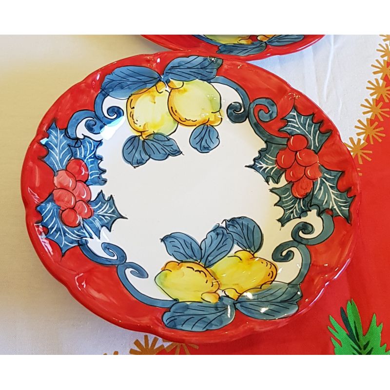 Christmas plate, lemon and holly line. Vietri...