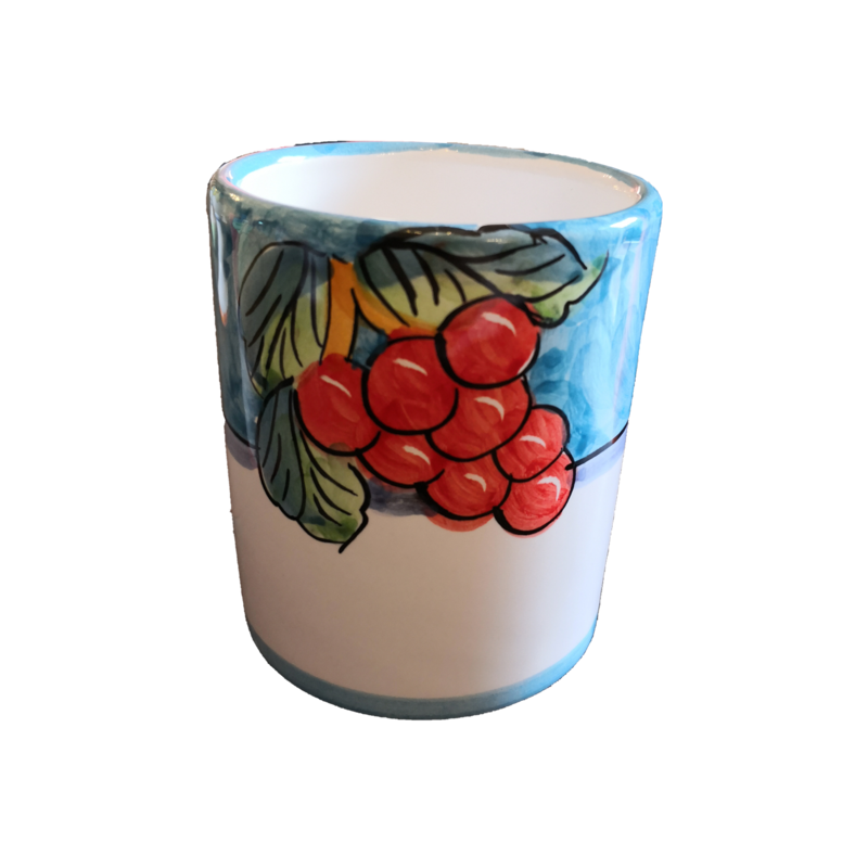 Bicchiere linea Fruttina fondo azzurro, dipinti...