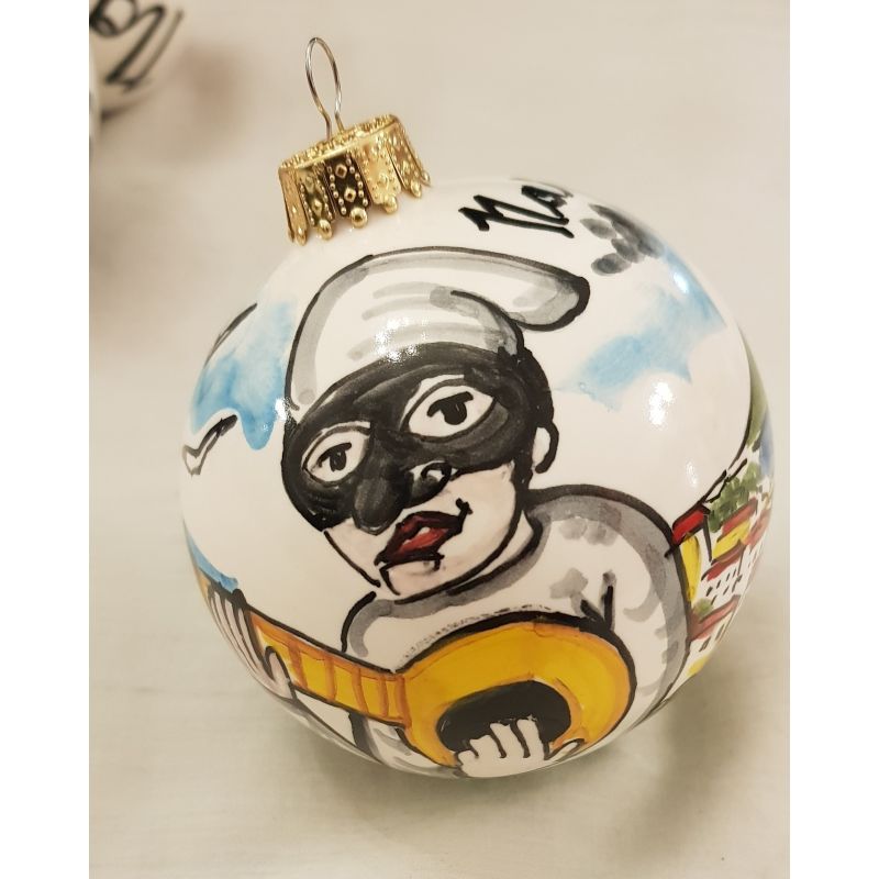 Pallina di natale pulcinella. Ceramica di vietri dipinta a mano.