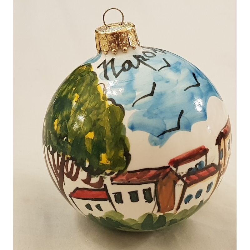 Pallina di natale paesaggio napoli. Ceramica di vietri dipinta a mano.