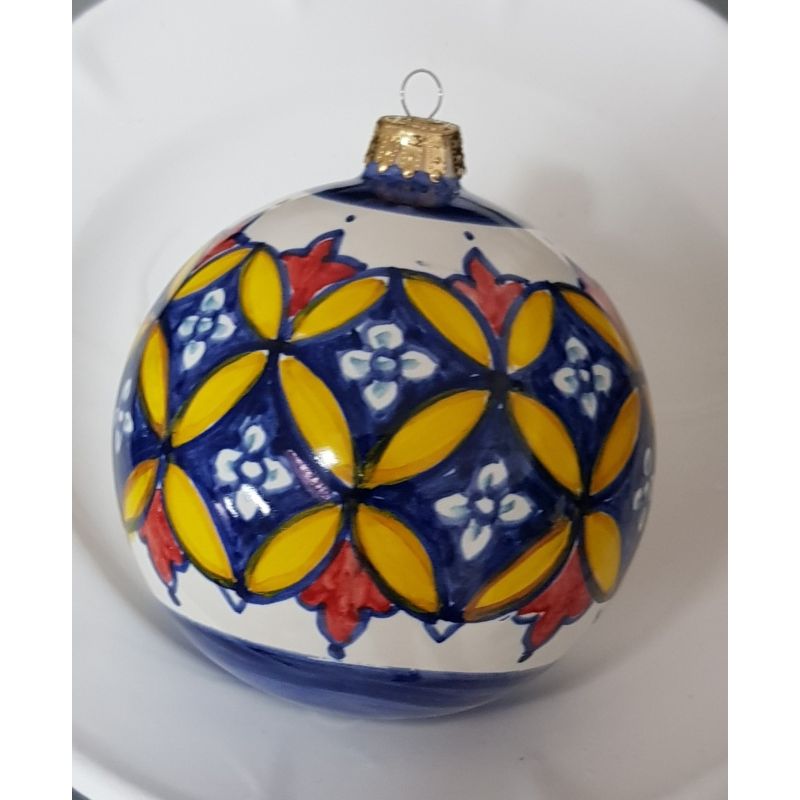 Christmas ball geometric line. handpainted Vietri ceramic