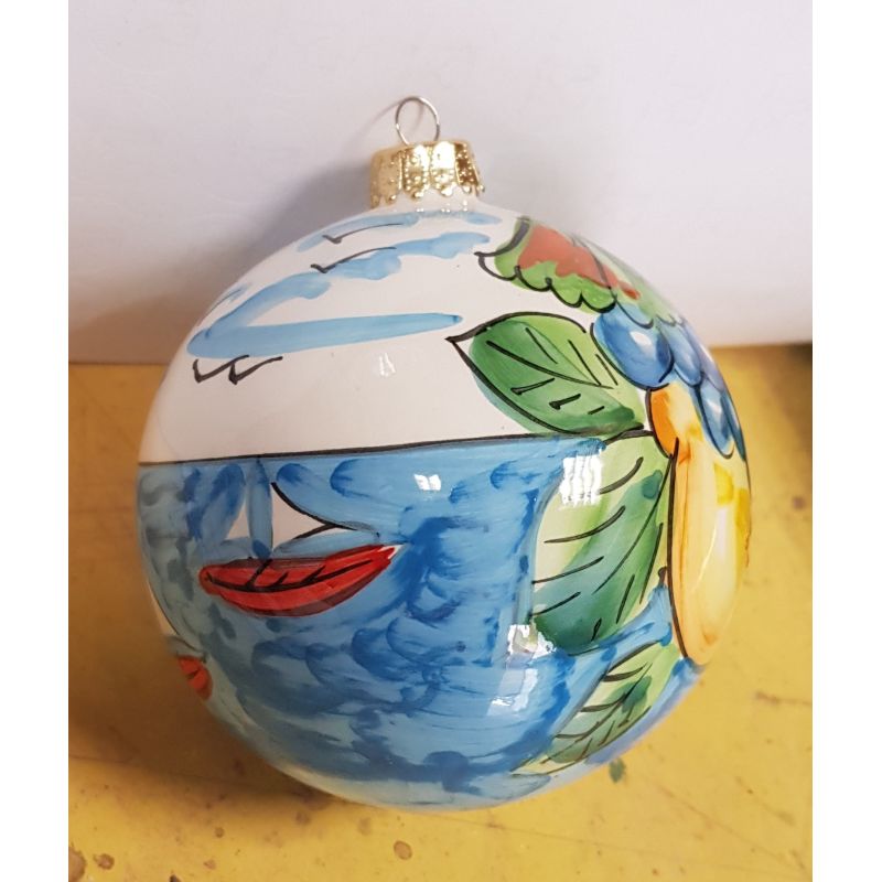 Pallina di natale decoro amalfi. Ceramica di vietri dipinta a mano.