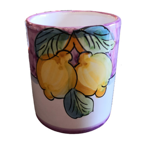 Línea de vidrio Fruttina fondo rosa, pintado a mano en ceramica vietrese.