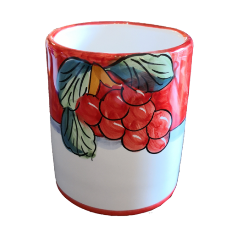 Bicchiere linea Fruttina fondo rosso, dipinti a mano in ceramica vietrese.
